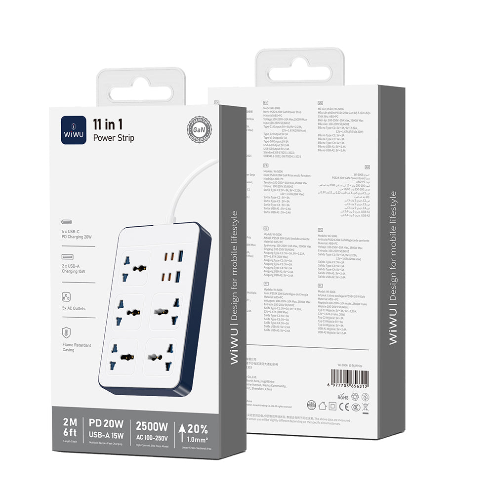 Wiwu Wi-S006 20W GaN Tech Power Strip 11 in 1 Çoklu Priz Wiwu Wi-S006 20W GaN Tech Power Strip 11 in 1 Çoklu Priz